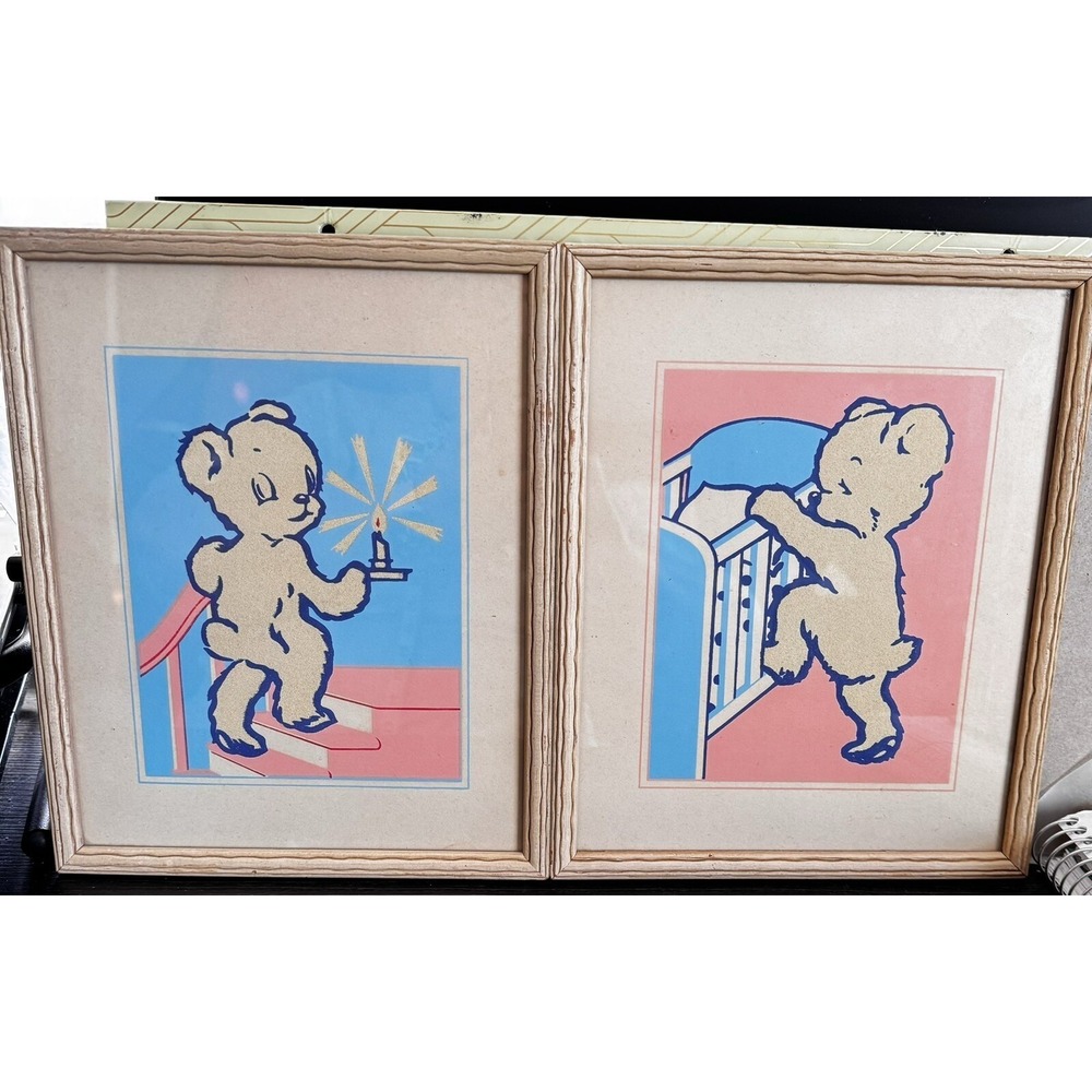 2 Vintage Magic Picture It Glows In The Dark Bears 1940s Infants Specialty Co